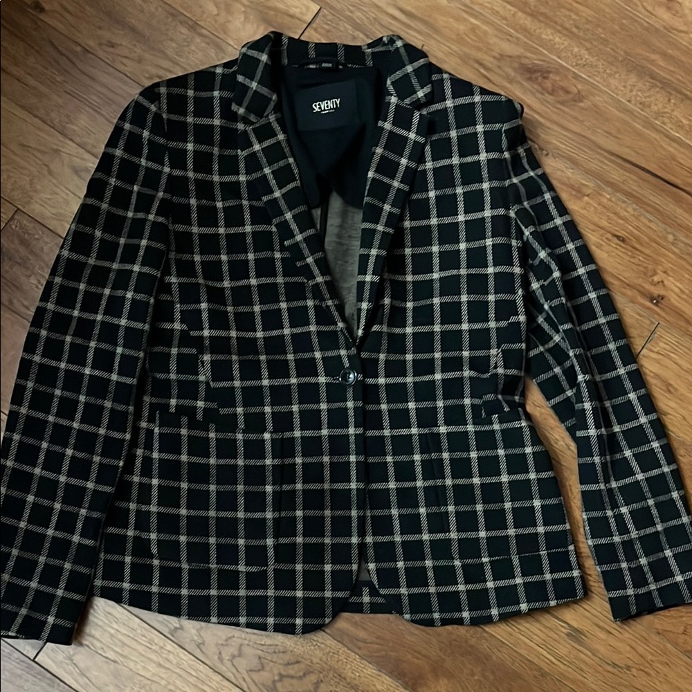 Seventy Black Plaid One-Button Blazer with Beige Grid